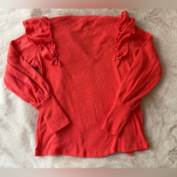 Anthropologie Pilcro Ruffle Popover Blouse Top Coral Size S - Picture 3 of 8